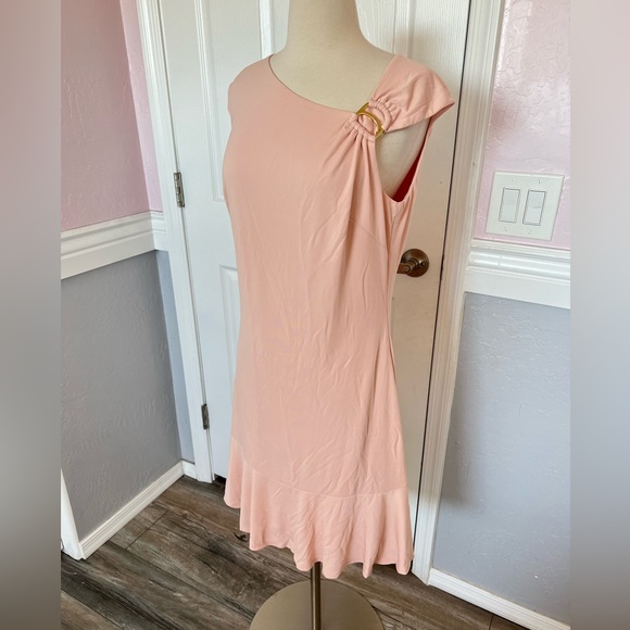 Ralph Lauren Black Label  Pink Dress with Gold Shoulder Accent Ruffled size 10 - Picture 5 of 13